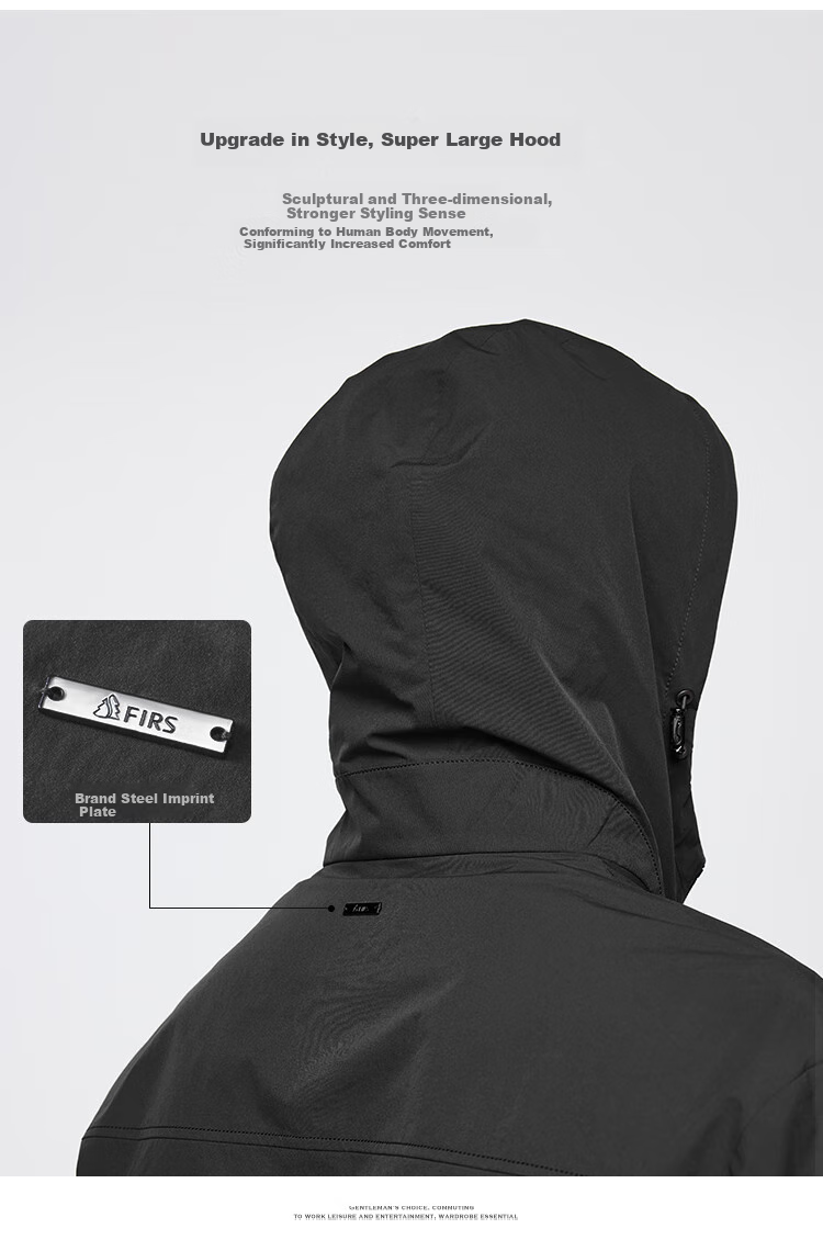 FIRS Double-Sided Hooded Jacket for Men, Spring And Autumn Zipper Windproof Rain-Resistant Adjustable Outdoor Commuter Coat 7