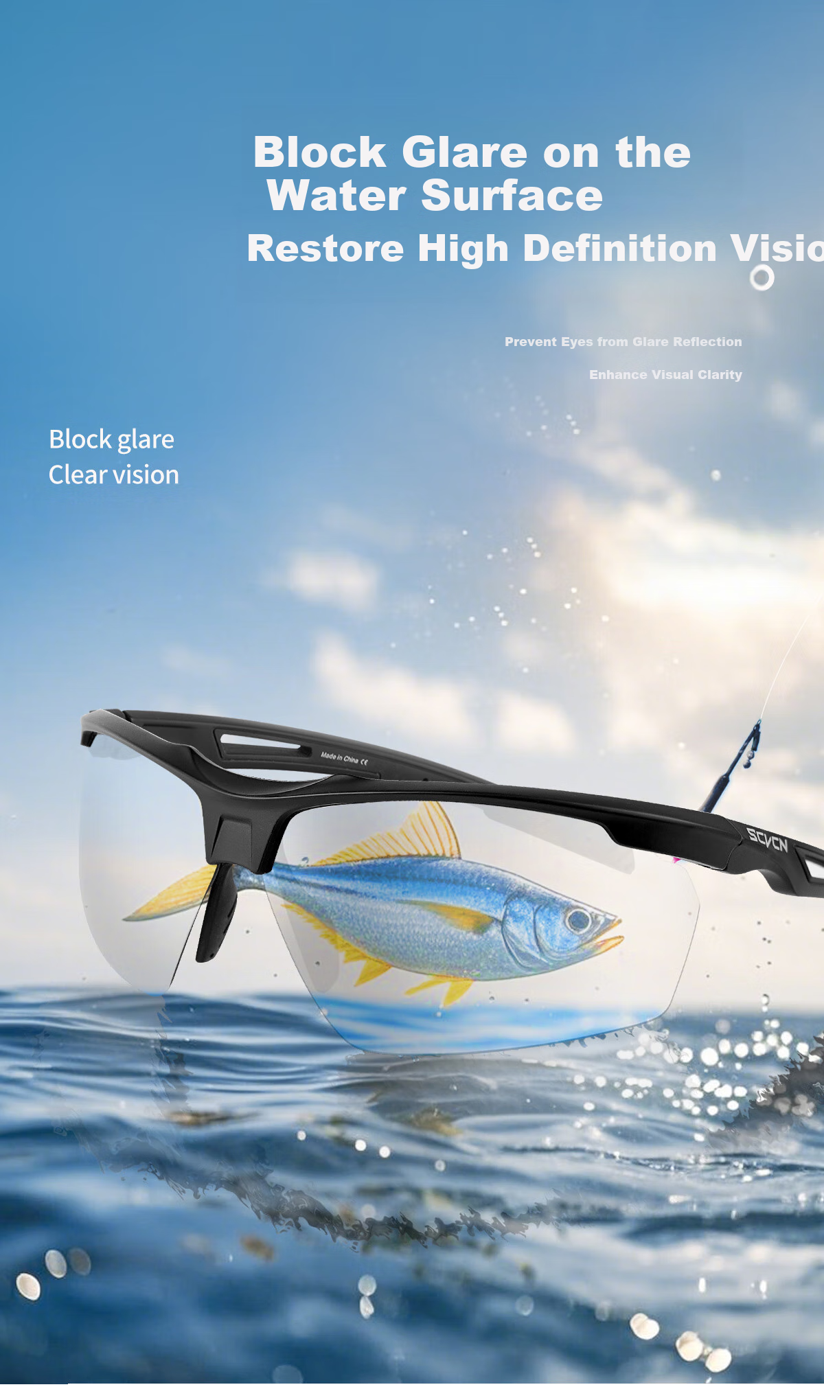 VOZAPOW Fishing Goggles for Float Viewing, High-Definition Polarized Eye Protection Sunglasses for Lure Fishing, Vibrating Reel, Men's Driving Sunglasses 9