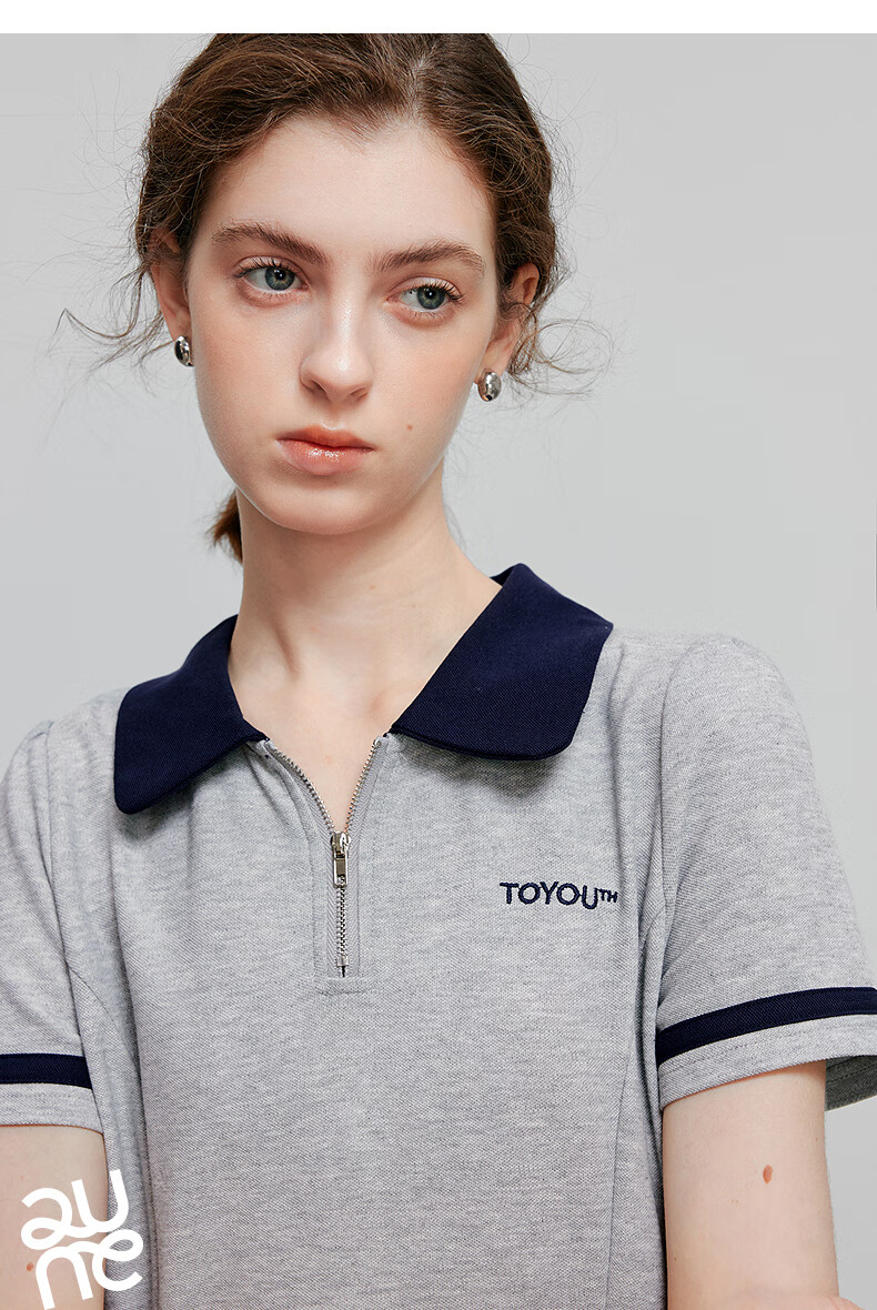 Chuyu Age-Reducing Retro 2025 Summer New Color-Block Polo Collar Dress for Women with Spliced T-Shirt Skirt, Floral Gray, S 13