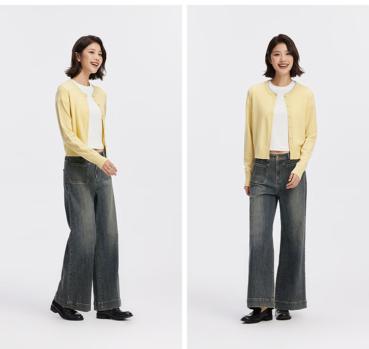 Semir Women's Short Colorblock Knit Cardigan Round Neck Wool Sweater 2025 Autumn 101525106006 5