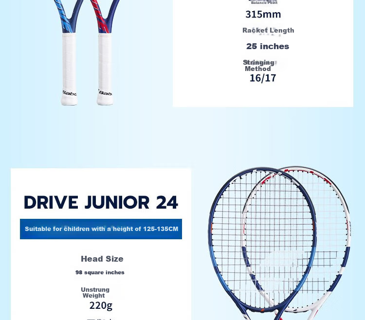 Babolat DRIVE JR Series New Children's And Youth Advanced Beginner All-In Tennis Racket, Baobao Li 7