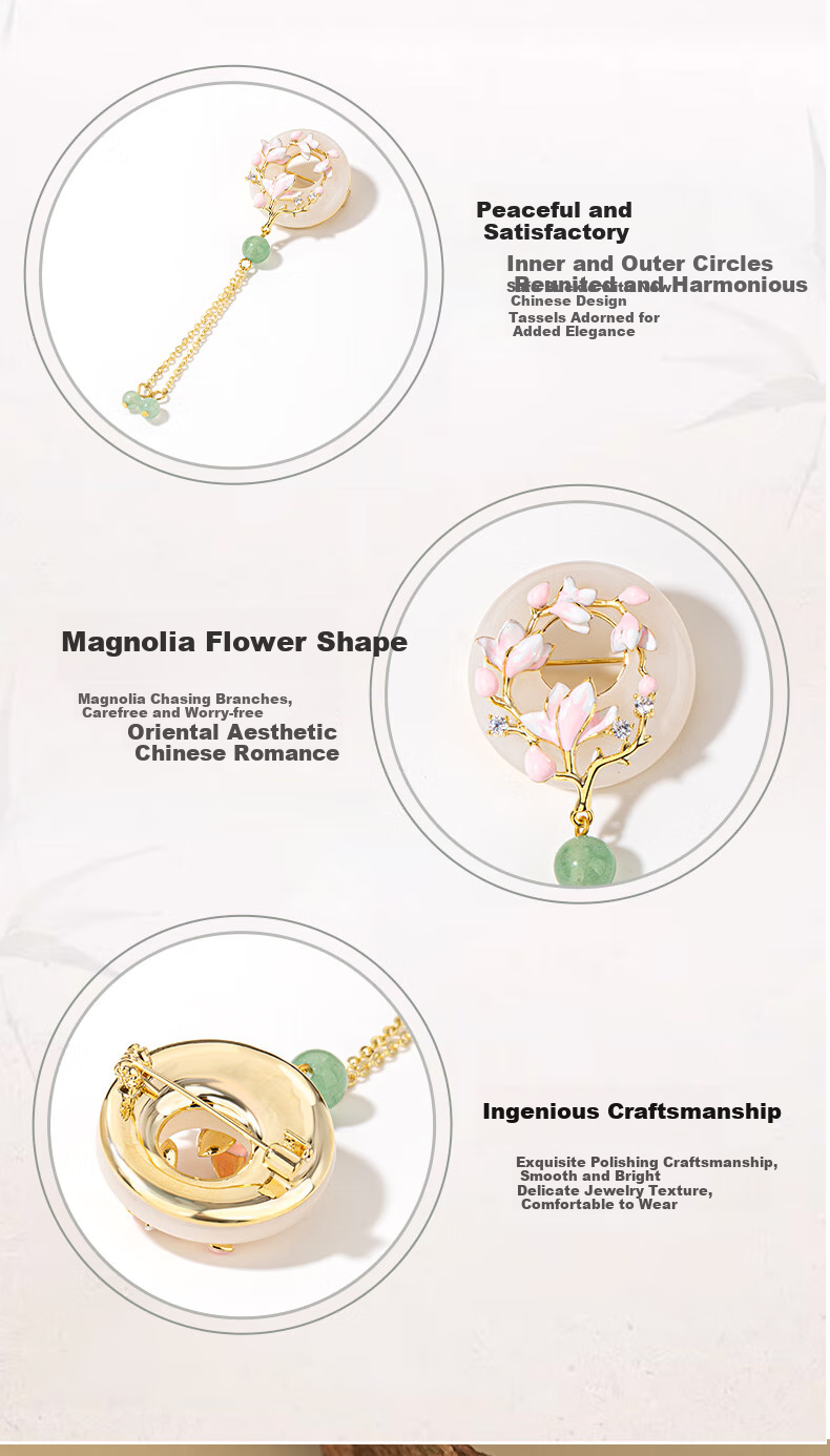 Qlady Magnolia Flower Brooch, High-End Women's Brand Corsage, Chinese Style Cheongsam Accessory, Anti-Exposure Buckle, Birthday And New Year Gift 6