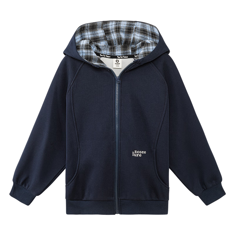Zuoxi Boys' Hoodie, 2026 New Style Jacket, Children's Cardigan, Casual Outerwear for Older Kids, Navy Blue, Size 120