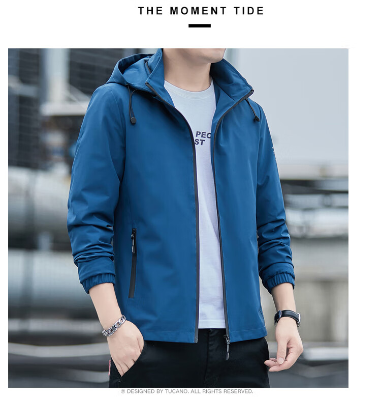 TUCANO Men's Jacket Spring Autumn Detachable Hood Outdoor Versatile Printed Sports Comfortable Top Light Gray 5XL 14