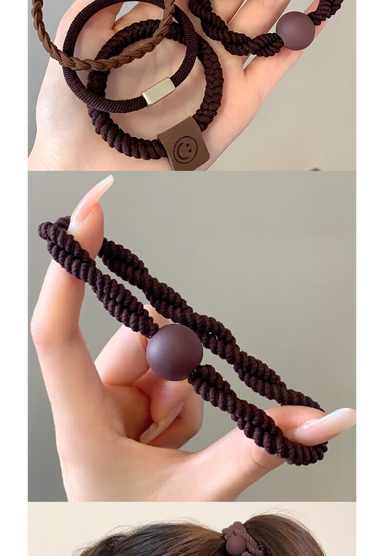 Jiaoxuefei Versatile Brown Fashionable Hair Ties, 5-Pack, Hair Bands, Ponytail Holders, Elastic Hair Bands 2