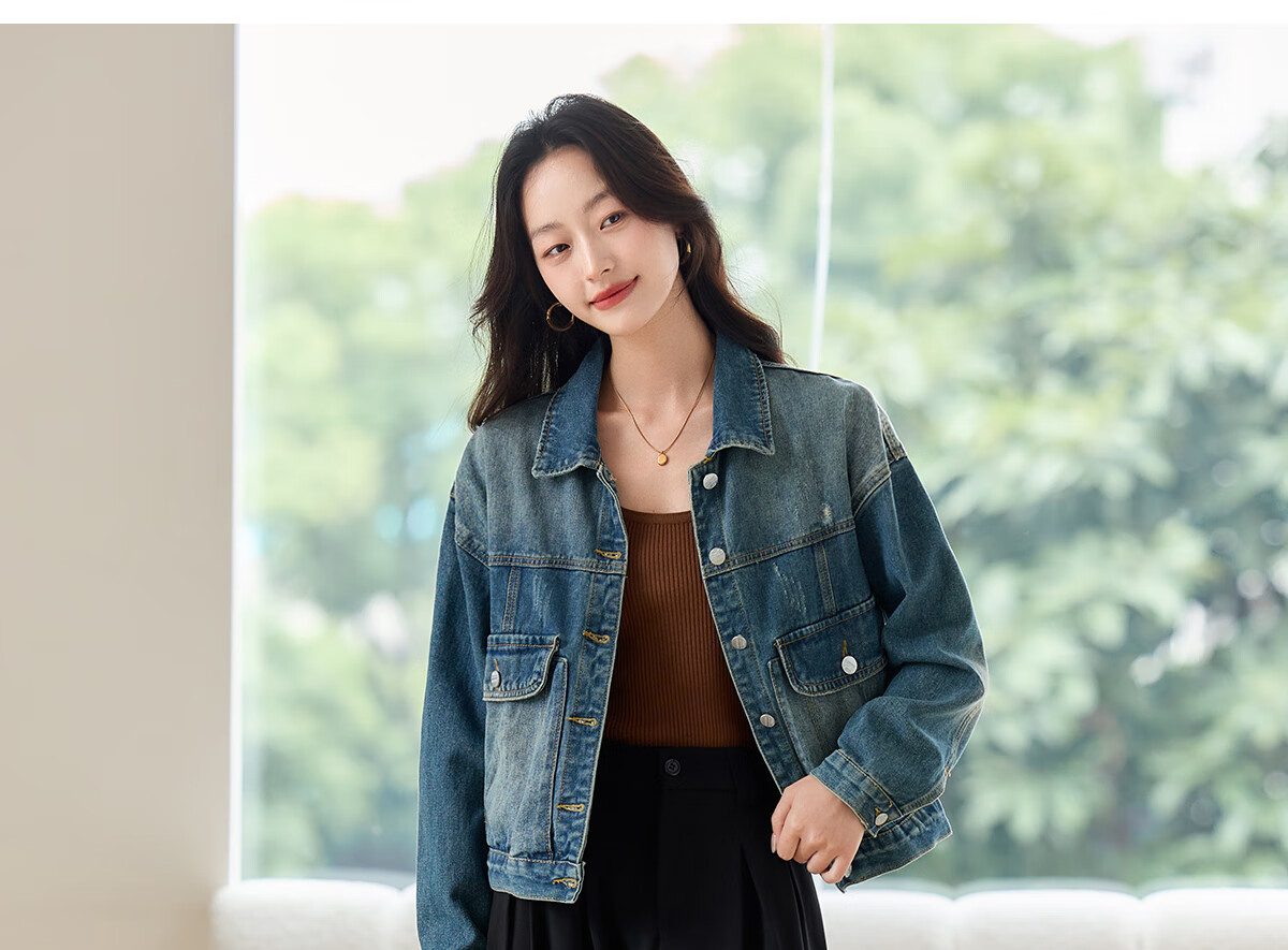 Pincai Women's Denim Jacket Trendy Retro Double Pocket Design Casual Versatile Top P53D006 23