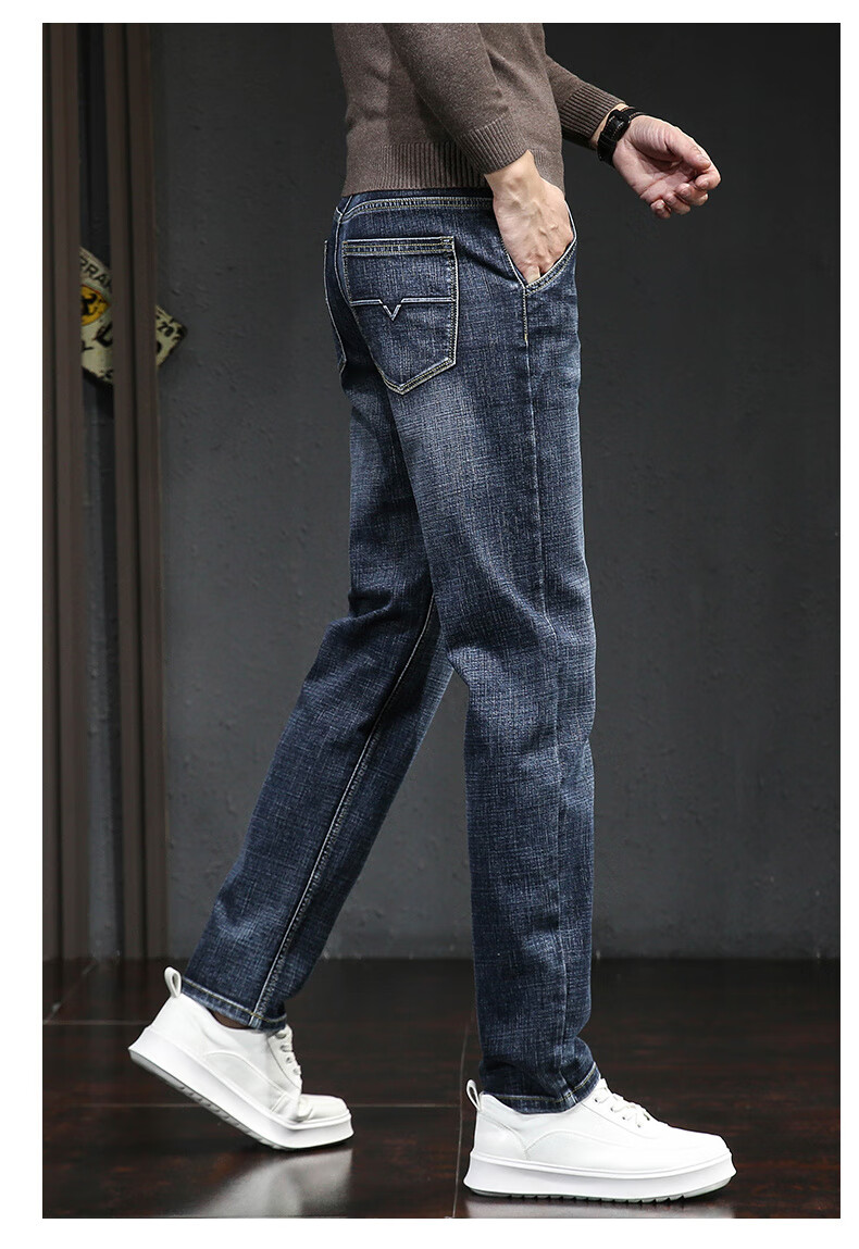 JEANSWEST OUTDOOR Men's Jeans, Spring And Autumn Business Casual Loose Straight-Leg Elastic Versatile Pants for Young And Middle-Aged, Blue-Gray, Size 32 3
