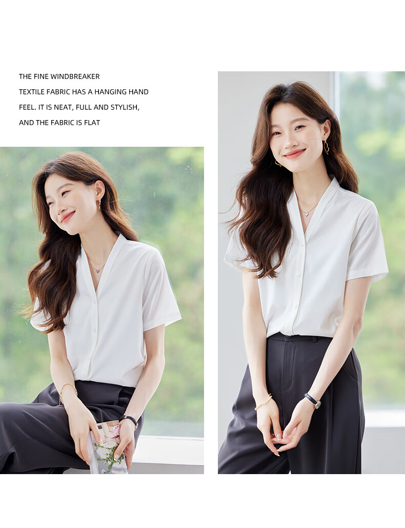 Jeanswest Women's Short Sleeve Shirt Summer Professional Slim Fit High-End Collarless Versatile Top Purple L 15