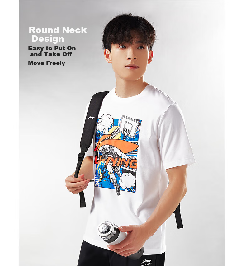 LI-NING Summer Lightweight Breathable Sports T-Shirt Men Loose Comfortable Short Sleeve Fashion Casual Classic Versatile Crew Neck Tee 11