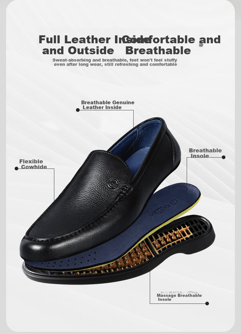 Goldlion Men's First Layer Cowhide Massage Sole Slip-On Leather Shoes Black-99R1 Size 40 7