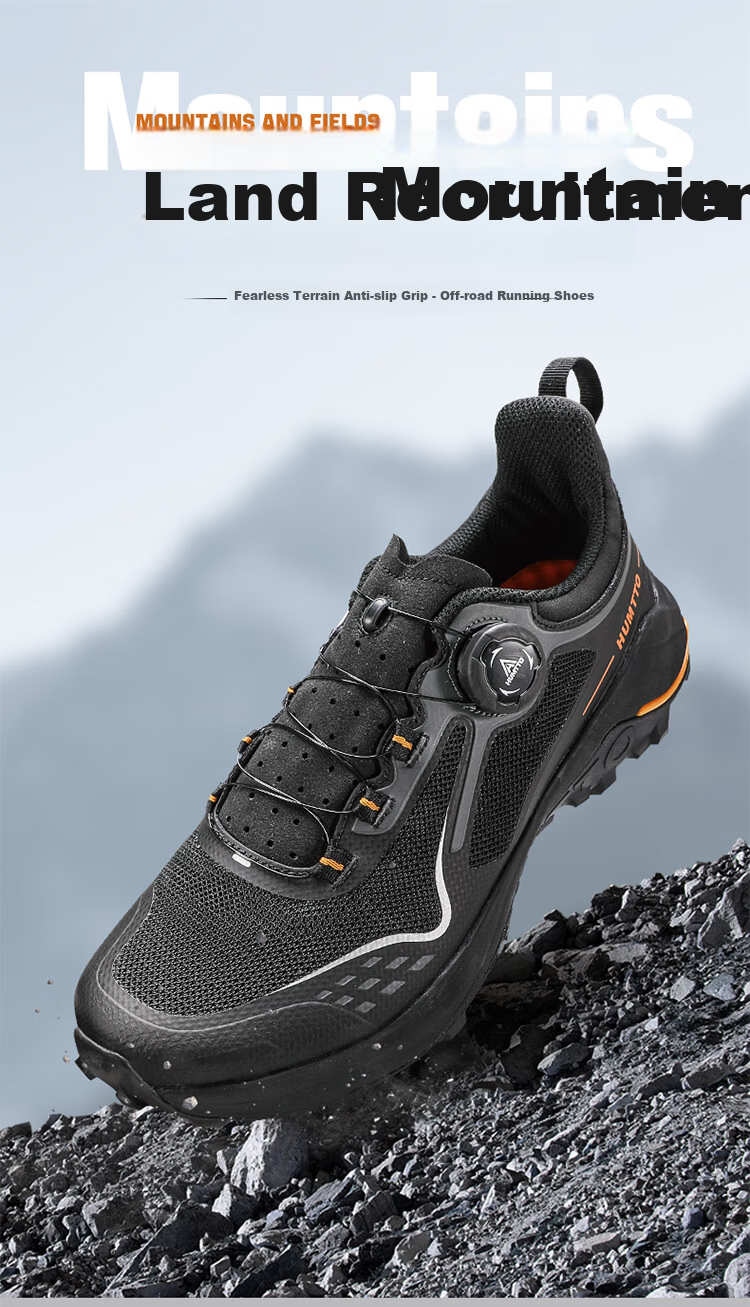 HUMTTO Mesh Hiking Shoes with Rotary Buckle Quick-Lace System, Men's Outdoor Comfortable Breathable Trekking Shoes, Black, Size 39 1