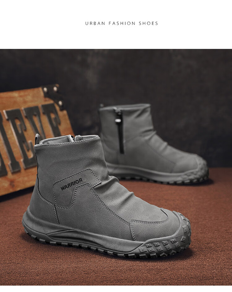 Warrior Men's Martin Boots Autumn Winter New Retro Durable Hiking Shoes Non-slip Work Boots 645 Black Size 39 17