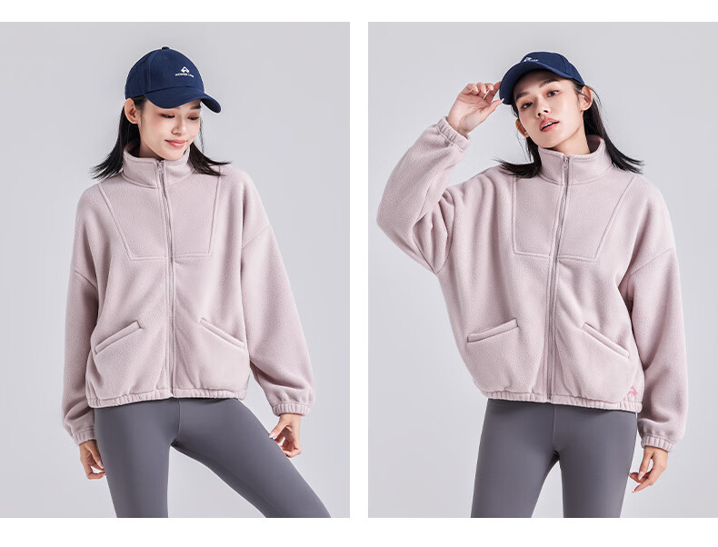 Pioneer Camp Women's Short Fleece Autumn Stand Collar Warm Jacket Fleece Lined Loose Sports Outdoor Fleece Coat 17