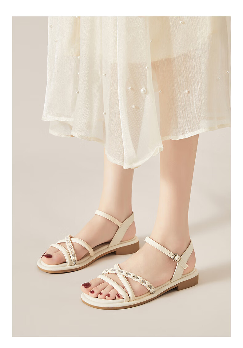 Daphne Women's Flat Low Heel Commuter Sandals Lightweight Casual Comfortable Single Strap Beach Sandals White Size 39 13