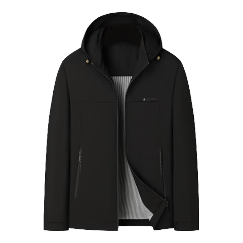 SHANSHAN High-End Jacket for Men, Spring And Autumn Casual Striped Inner Lining Zipper Coat with Detachable Hood, Dad's Clothing
