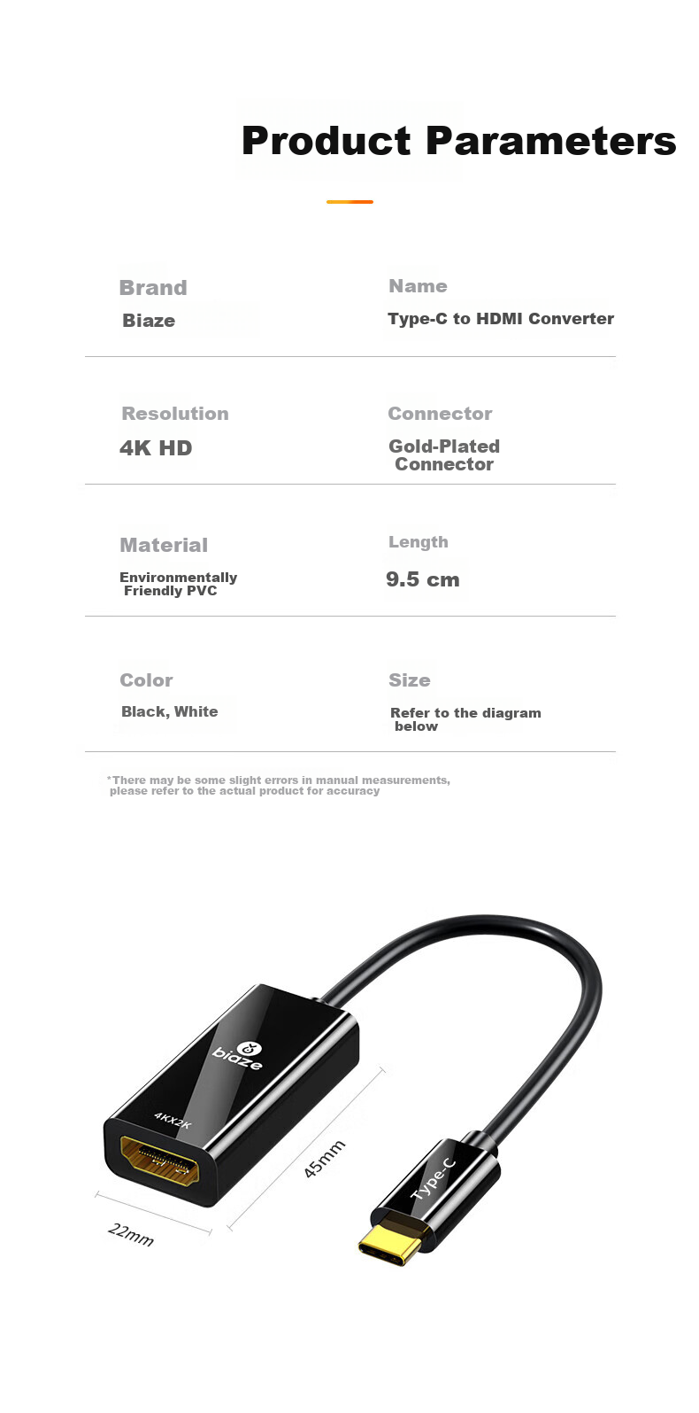 BIAZE Type-C to HDMI Adapter USB-C Thunderbolt 345 to 4K Screen Mirroring Compatible with Apple 17 MacBook IPad Huawei Phone Projection P75 Black 16