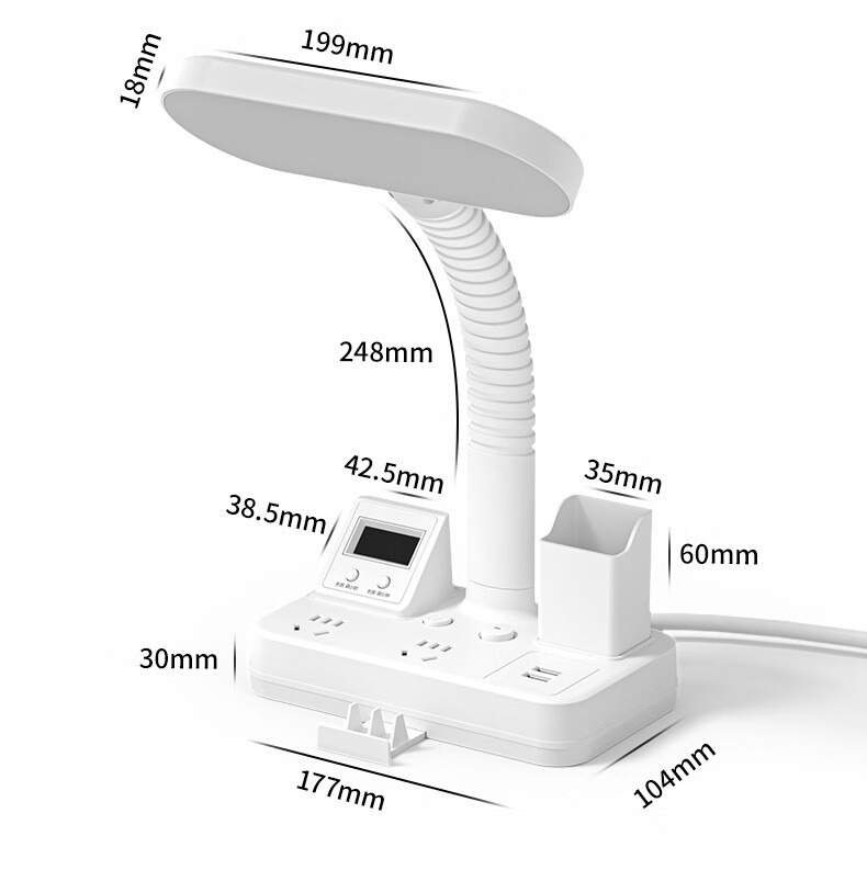 Sushiermo Pen Holder 3-in-1 LED Desk Lamp + Power Outlet + Digital Clock Student Desk Lamp 3-Socket 1.8m Cord Suitable for Dormitory Study Room Bedroom 17