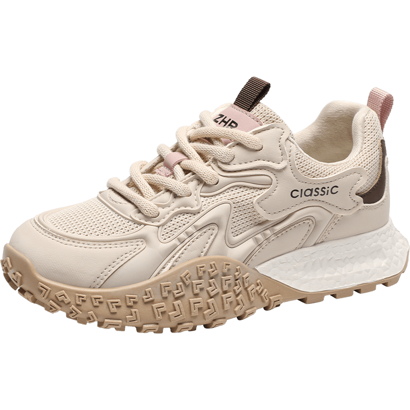 ZHR Dexun Women's Shoes, Spring And Autumn Retro Sports Casual Shoes, Versatile Thick-Soled Height-Increasing Women's Shoes, KS210, Apricot Color, Size 36