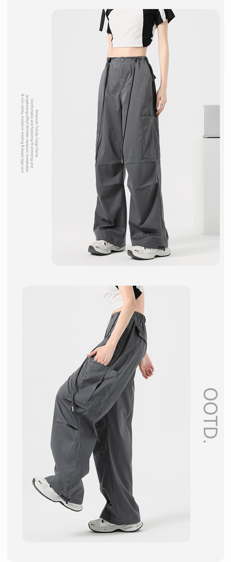 FitonTon Women's Pants, New Style for Fall/winter 2025, American-Style Large Pockets, Cargo Pants, High-Waisted Straight-Leg, Loose-Fitting, Slimming Casual Pants for Wome 12