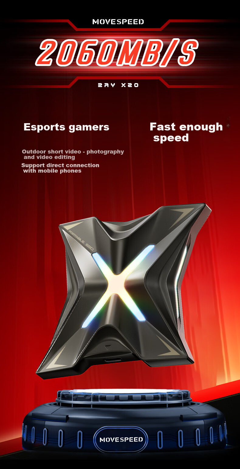 MOVE SPEED 2TB Portable Solid State Drive (PSSD), SSD External Hard Drive, High-Speed Particles Directly Connected to Phone, Read Speed up to 2000MB/S, External Gaming Large Capacity 1