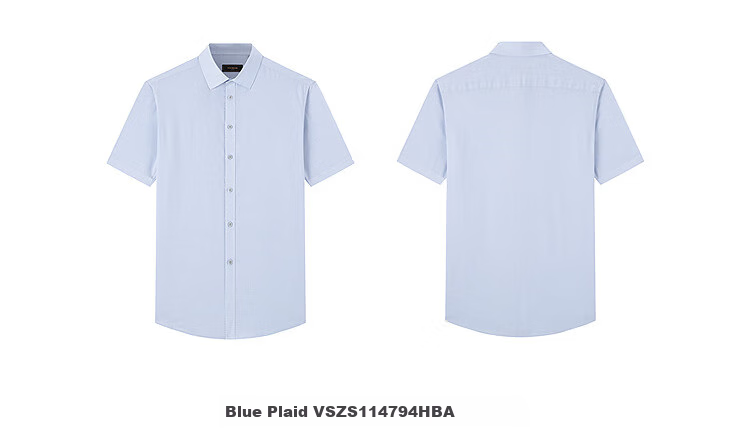 YOUNGOR Men's Shirt, 2025 Summer Young Business Casual Plaid Short-Sleeve Shirt, Blue Plaid, Size 38 10