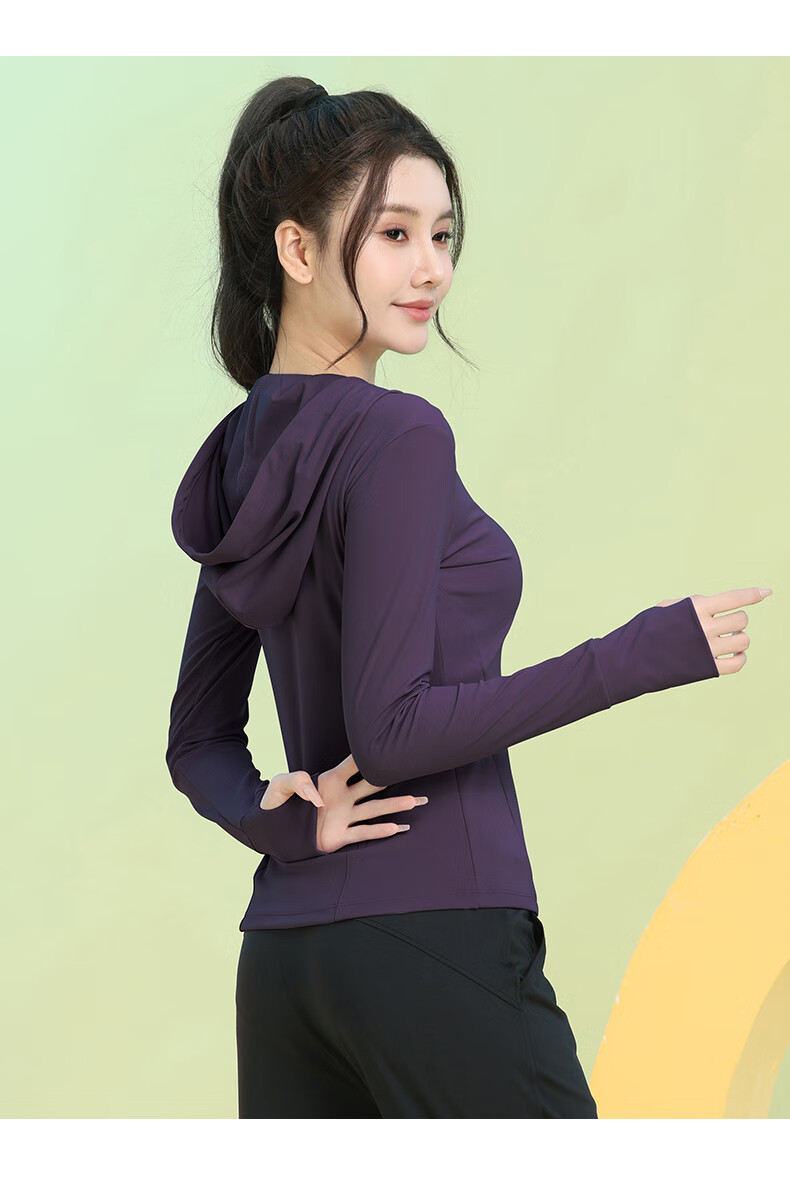 Baisirun Four-Season Outdoor Running Sports Fitness Women's Quick-Dry Slim Yoga Long Sleeve Black Hooded Jacket Cardigan 8