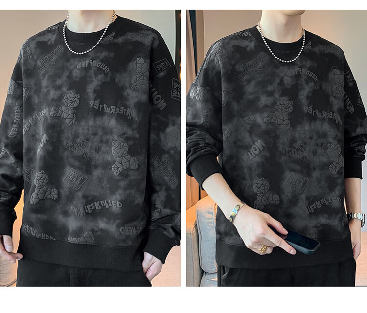 TUCANO Men's Sweatshirt Spring Autumn Loose Fit Crew Neck Long Sleeve Casual Heavyweight Jacket Black 4XL 12