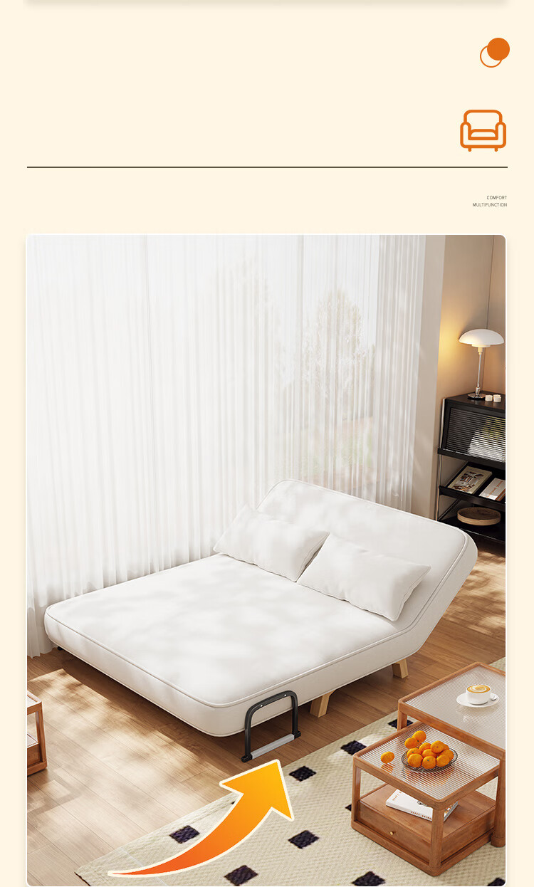 Yupin Sofa Bed Home Living Room Single Double Nap Foldable Sofa Chair Small Sofa S327 Latex Off-White 105 5