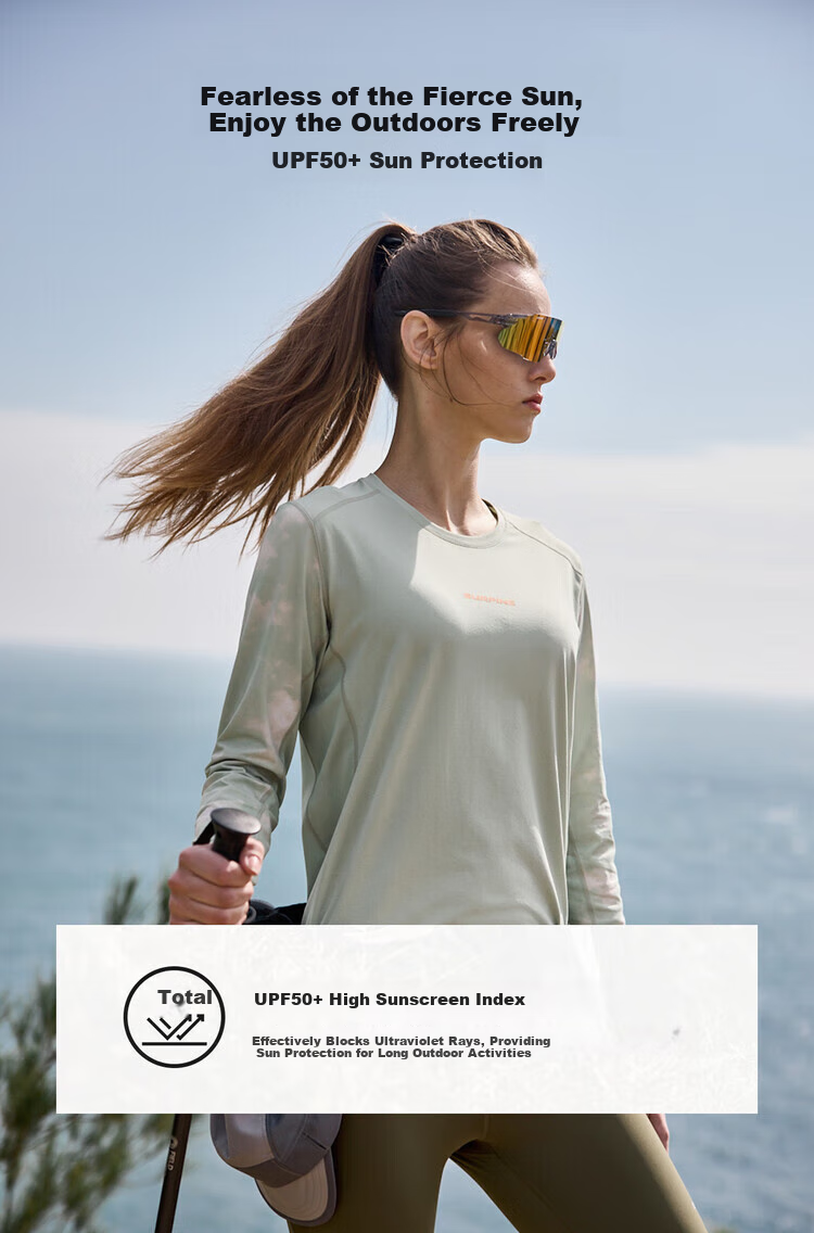 SURPINE Cloud-Walking Series Quick-Dry Sun Protection T-Shirt for Women, Moisture-Wicking Outdoor Hiking Climbing Long Sleeve Gray Jade Green S 4