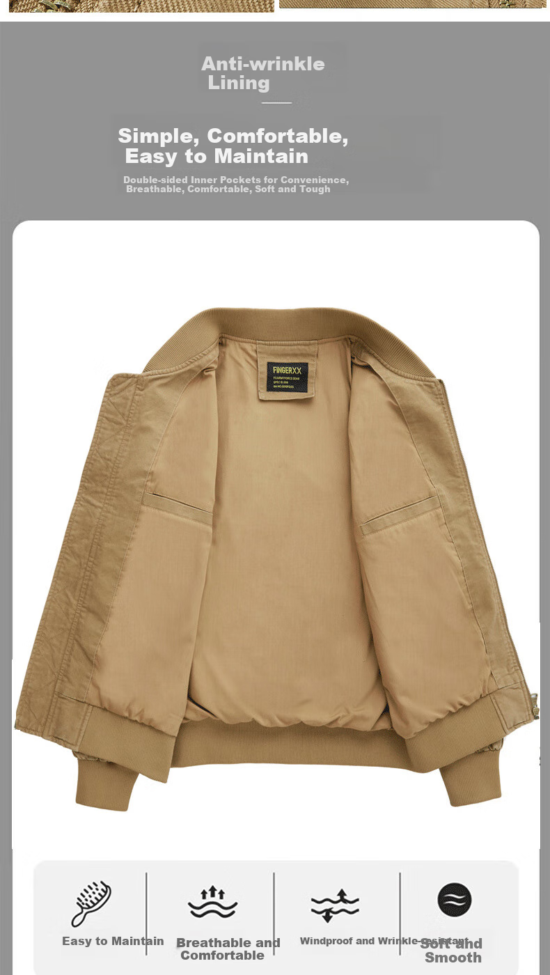 JEEP SPIRIT Men's Casual Lightweight Baseball Jacket for Spring And Autumn, Khaki Color, XL Size 2