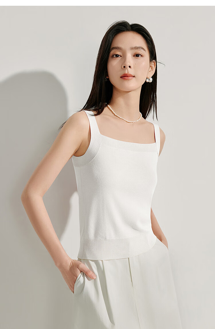 INMAN Striped Square Neck Knitted Camisole, 2026 Summer Women's New Short Fitted Top, Black, Size L 13
