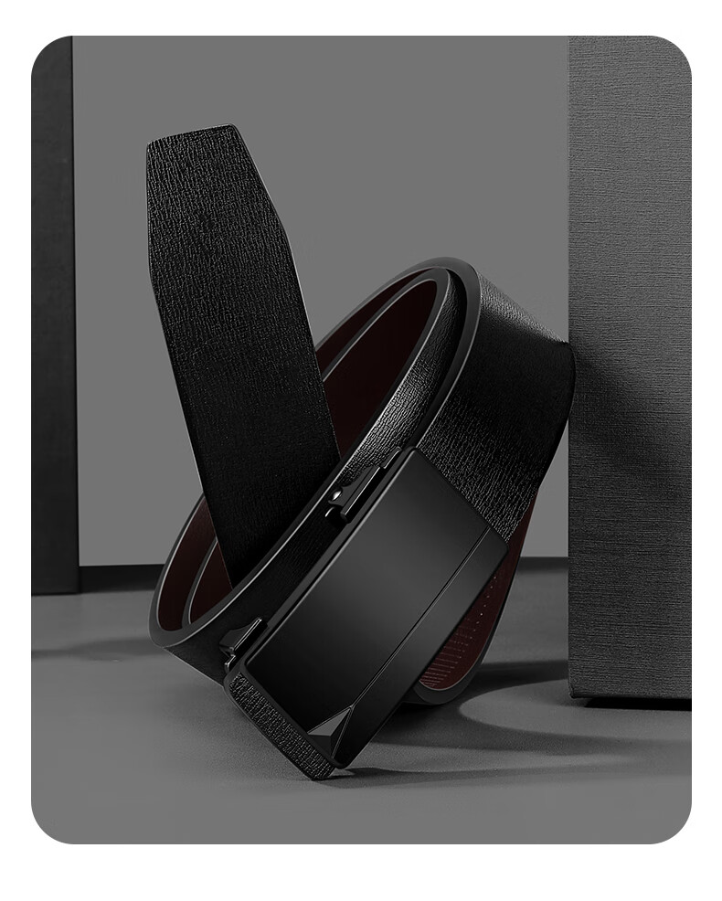 Biyoumei Men's Leather Ratchet Belt, Toothless Automatic Buckle, Pure Cowhide, Business Casual Elastic Waist Belt, Black 120cm 9
