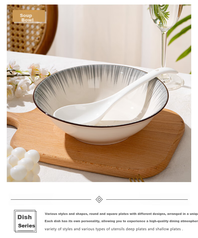 KANGQIN Bowl And Plate Set with Underglaze Color, Simple Nordic Style Ceramic Bowls Plates Chopsticks for 12 People, Upgraded Casserole Deluxe Gift Box Set 9