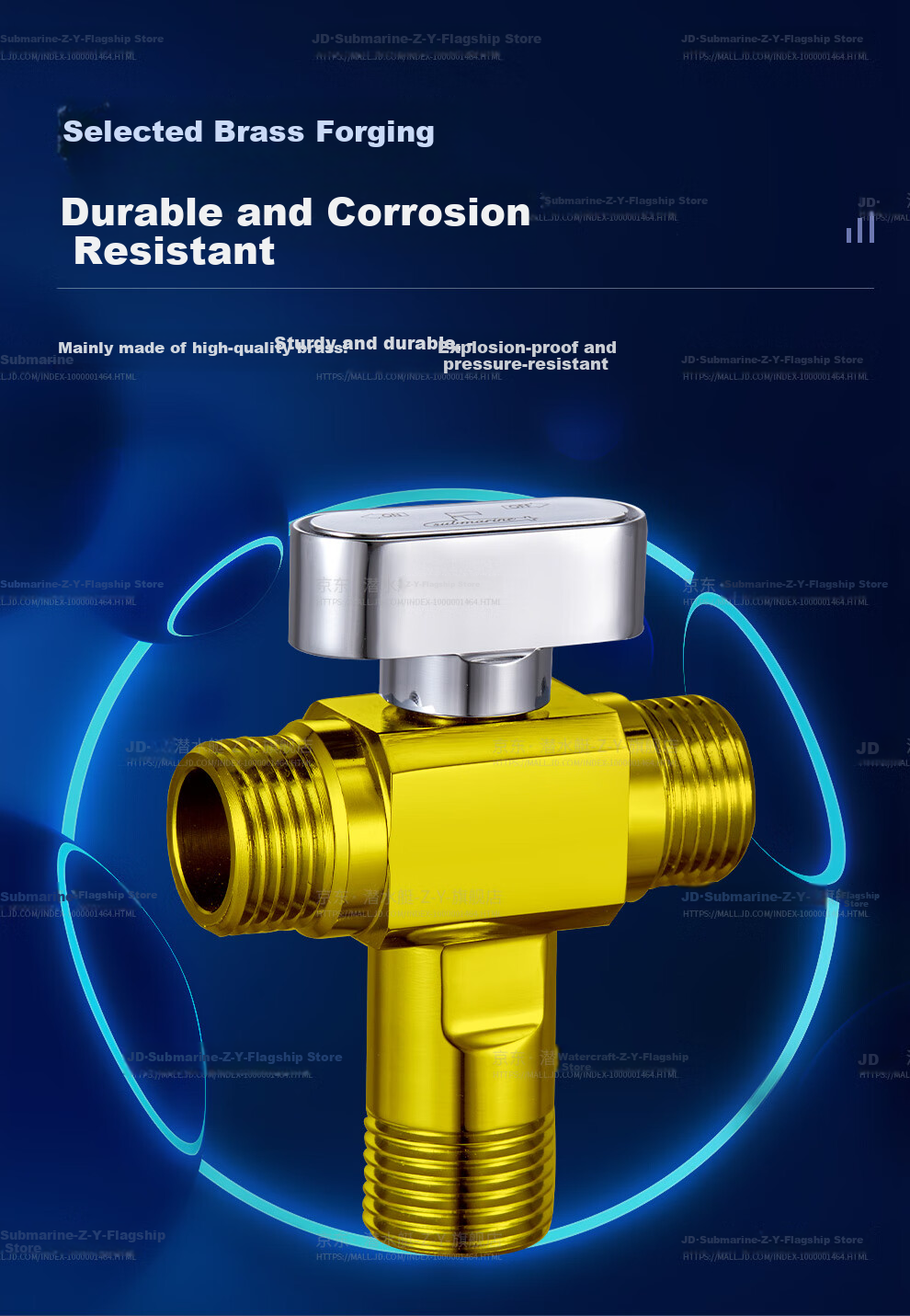 Submarine F2103, One-In Brass Ball Valve Angle Valve, Full-Open High-Flow Gas Water Heater Hot And Cold Valve 5