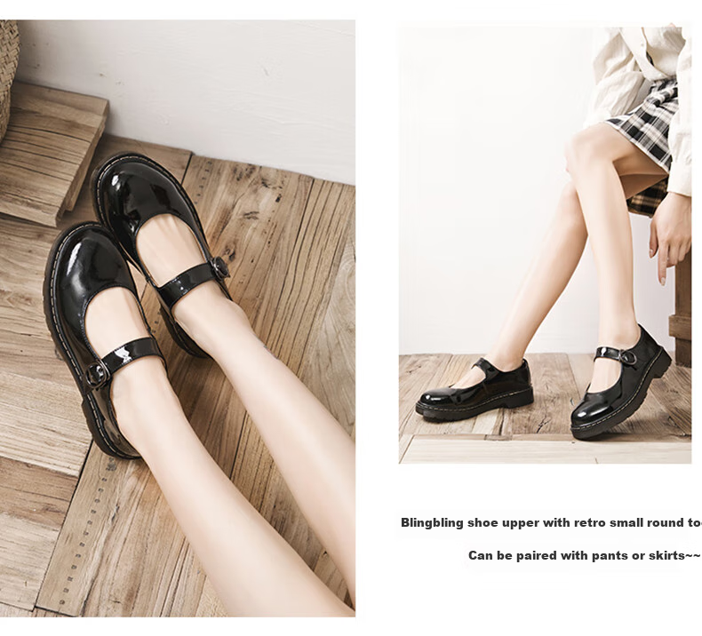 CARTELO Women's Leather Shoes Mary Jane Shoes Student Performance Shoes KDLYJ-WF162 Premium Black Size 35 3