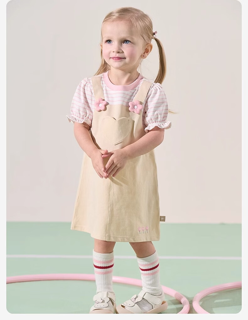 DAVE & BELLA Girls' Dress, Children's Faux Two-Piece Dress, Summer Wear, Baby Puff Sleeve Clothing 5