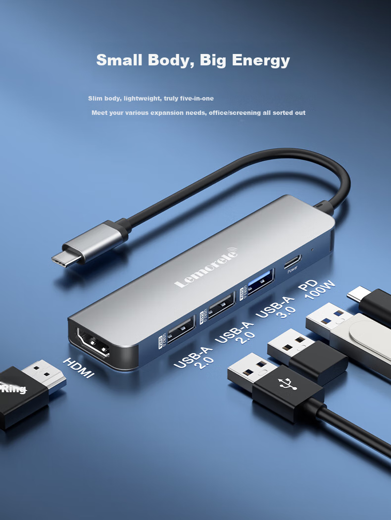 Lemorele Type-C Expansion Dock 5-In Mac Hub HDMI/USB/PD100W Compatible Thunderbolt 4 Laptop Adapter TC101 2