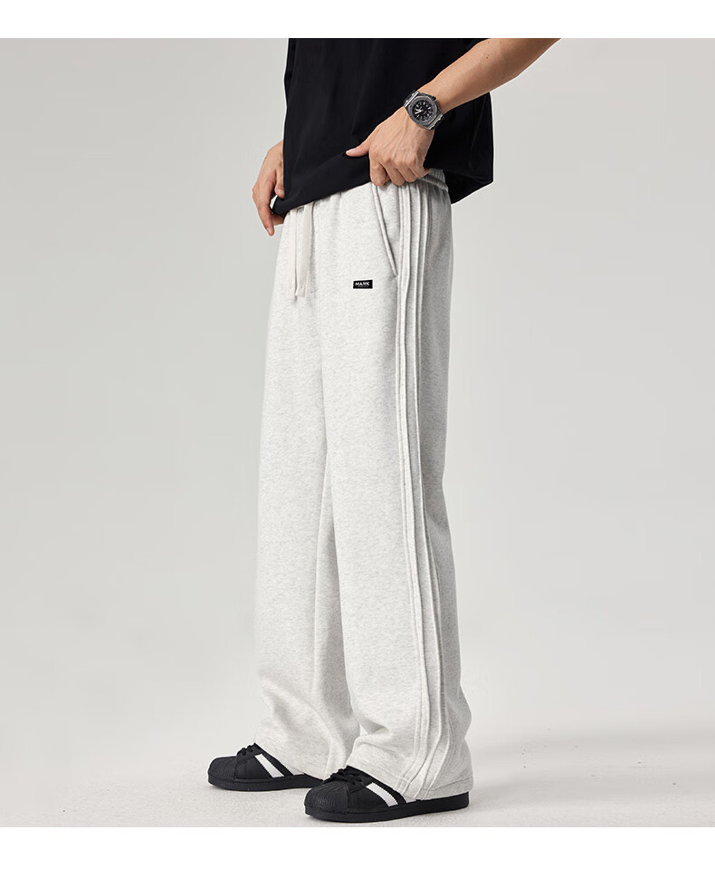 FAIRWHALE Men's Sports Pants Spring and Autumn American Style Sweatpants Loose Fit Youth Wide-Leg Casual Pants XL Advanced Gray 9