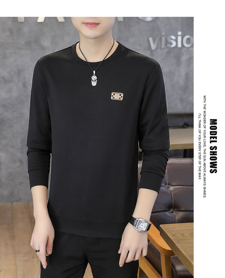 TUCANO Men's Sweatshirt Spring and Autumn Crew Neck Long Sleeve T-Shirt Casual Base Shirt Black L 11