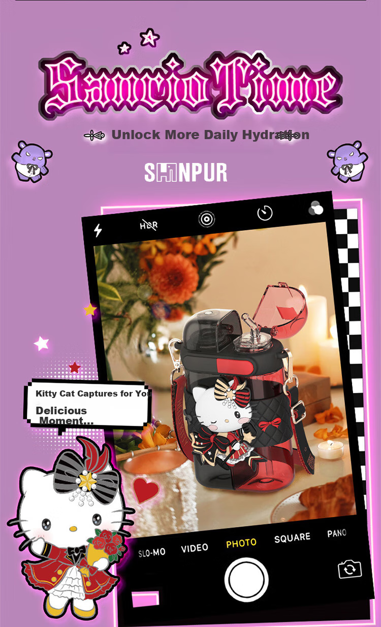 SHINPUR Kuromi Children's Portable Dual-Drink Straw Cup Student Water Bottle Large Capacity Cup 15