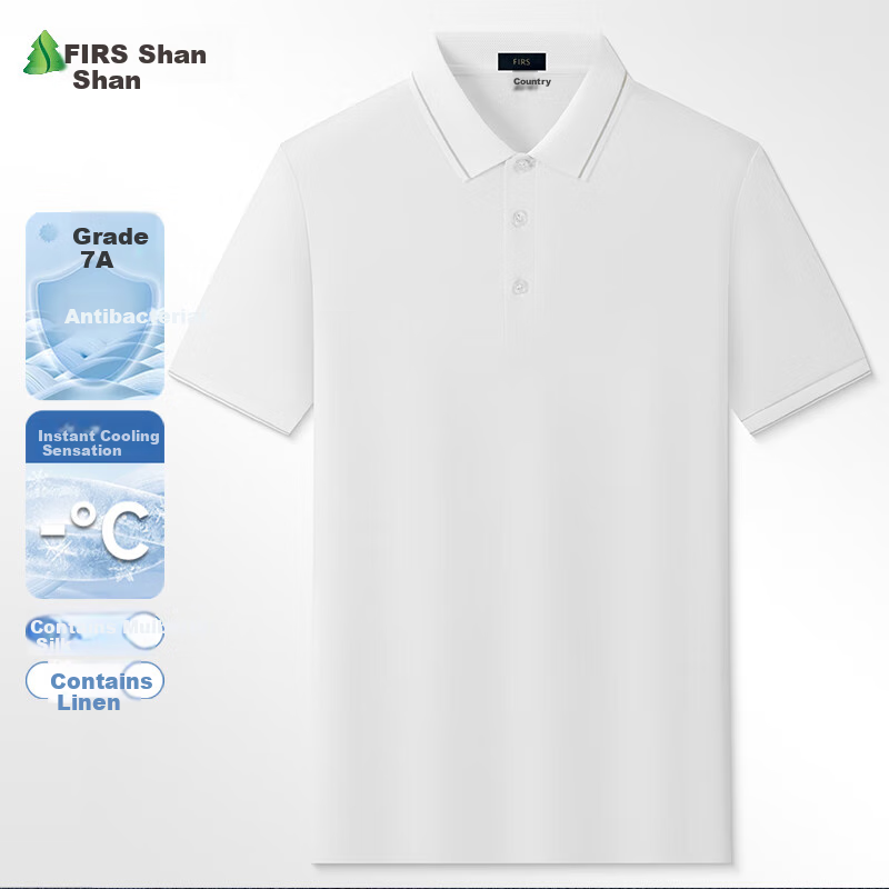 FIRS [Containing Mulberry Silk And Linen] 7A Antibacterial POLO Shirt Short Sleeve Men's Summer Ice Silk Cool-Feeling T-Shirt Collared Workwear