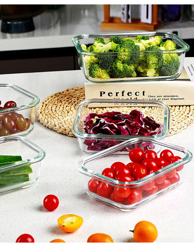 Demasi Glass Food Storage Containers, Refrigerator Organizer Boxes, Microwave-Safe Lunch Boxes, Bento Boxes for Office Workers, Refrigerator Food Storage Containers, Set of 2 1