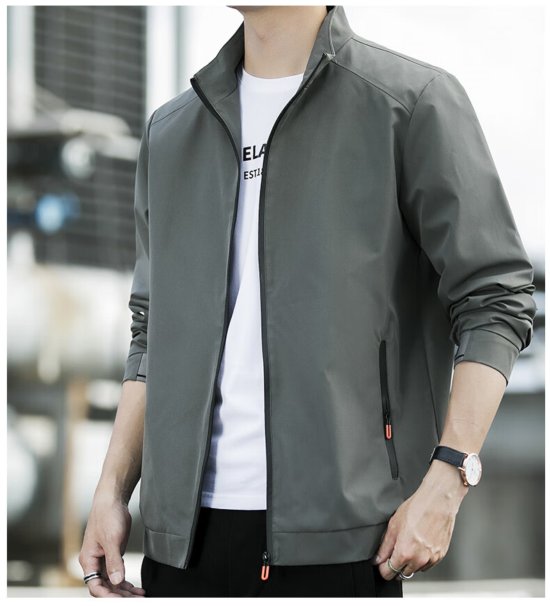 ROMON Men's Autumn Business Casual Stand Collar Windproof Warm Jacket 6618 Black L 7