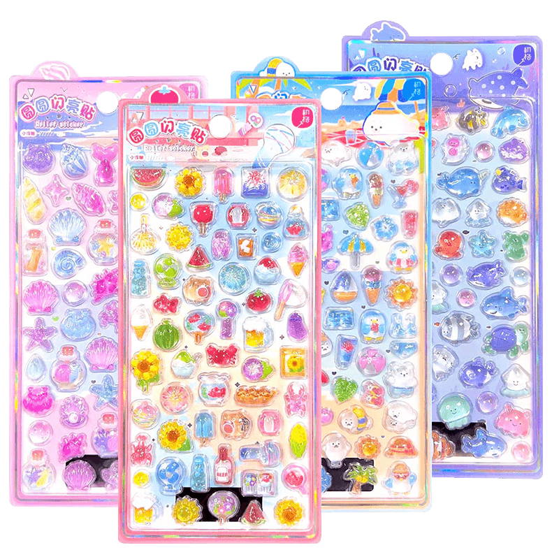 Chuge Children's Stickers, Gemstone Stickers, Toy for Boys And Girls, 3D Crystal Embossed Stickers, Shiny Small Animals, Puzzle Beans
