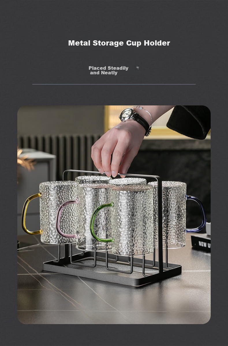 Genas Japanese Style Hammered Glass Mug Set with Handle for Home and Guest Tea Cups High Aesthetic Drinking Glasses 5