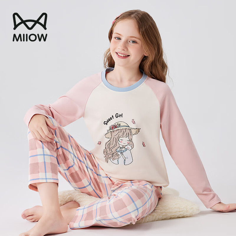 Детский пижамный комплект MiiOW для девочек, весна-осень, 100% хлопок, с длинным рукавом, размер 150