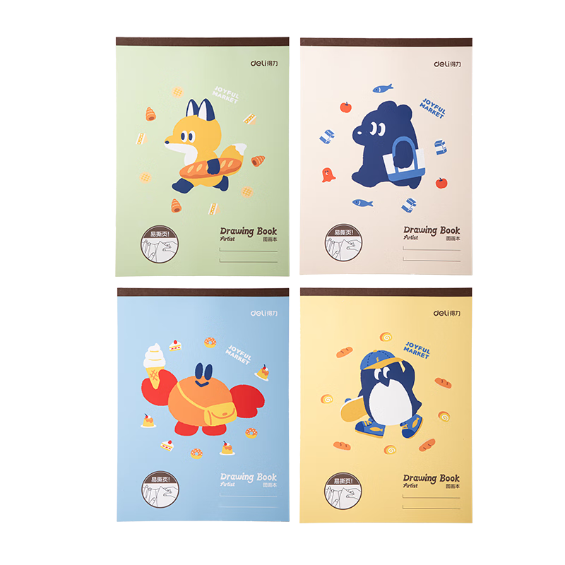 Deli 4-Pack A4 Cute Daily Children's Picture Book, Large Drawing Sketchbook, Kindergarten And Elementary School Student Thick White Paper Spiral Notebook, Back-To Gift BE511