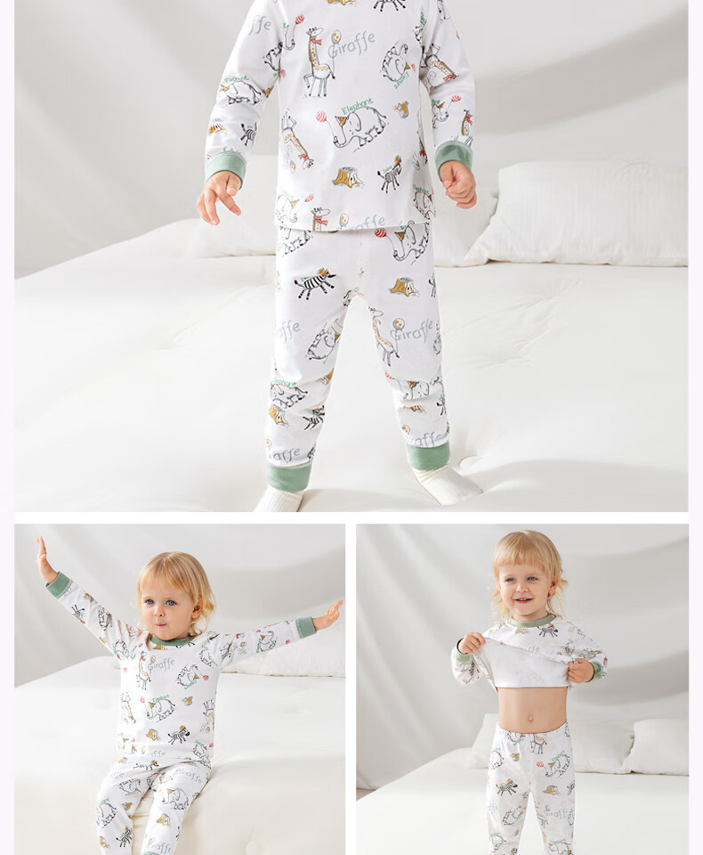 OUYUN Children's Pajamas Autumn Winter Boys and Girls Homewear Thermal Underwear Set Original Prairie 80 4