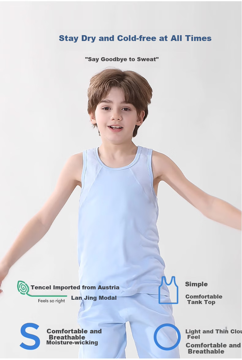 Hzasz Children's Vest, Modal Breathable Thin Sleeveless Sports Undershirt, Boys' Top HU123201, Gray, Size 150 4
