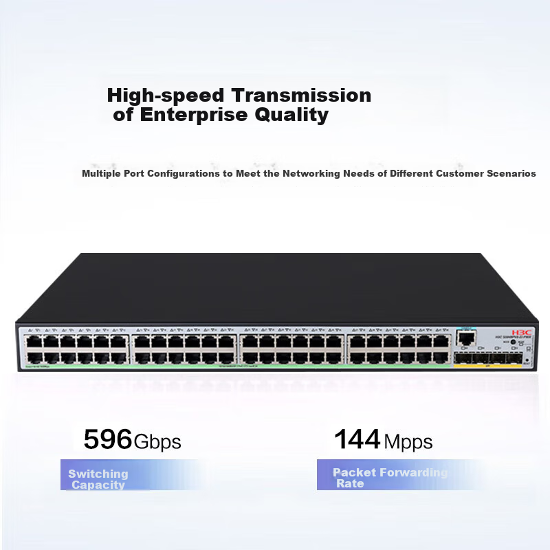 H3C S5048PV6-EI 48 Gigabit Ethernet Ports + 4 Fiber Ports, Full Gigabit Layer 2 Managed Enterprise-Grade Network Switch, POE Power Supply 395W / Intelligent Stackable / IPv6